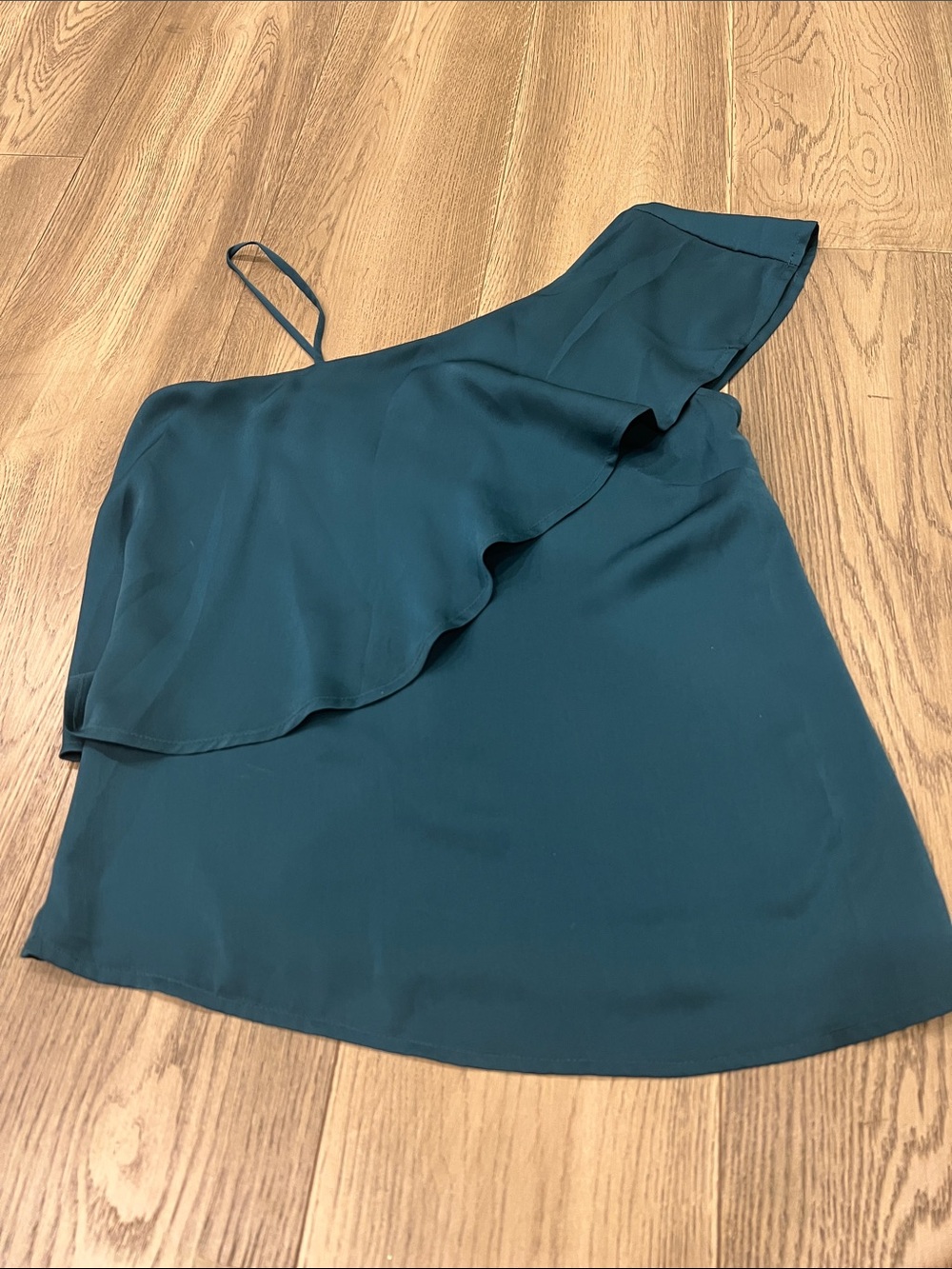 Leith Teal One-Shoulder Ruffle Top
